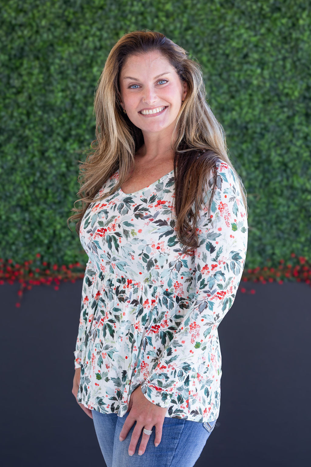 Long Sleeve Sarah Ruffle Top - Winter Berry